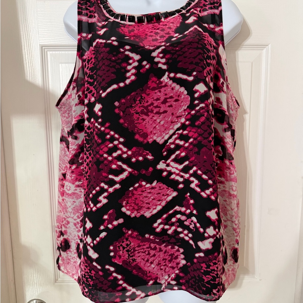 Dana Buchman Pink and Black Patterned Tank Top